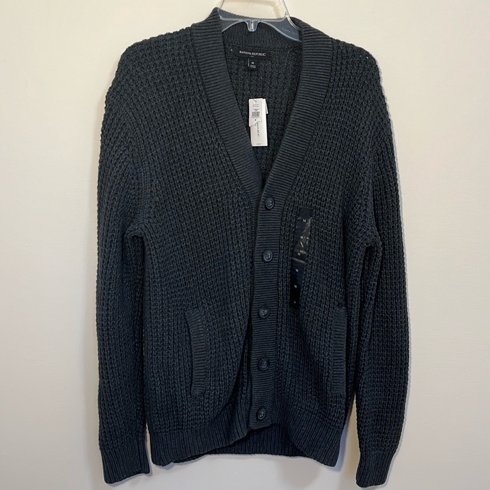 Banana Republic cardigan sweater med gray chunky knit tunic button cotton blend